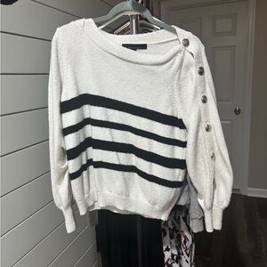 Women's White and Black Striped Sweater